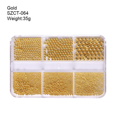 FlorVida Nail Art Rozsdamentes acél gyöngyök körmökhöz Design Mix Méretek Golden Black Ball Rhinestone AB 6 rácsos doboz akril készlet