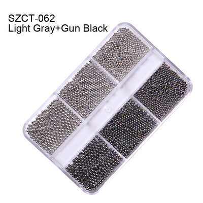 FlorVida Nail Art Rozsdamentes acél gyöngyök körmökhöz Design Mix Méretek Golden Black Ball Rhinestone AB 6 rácsos doboz akril készlet