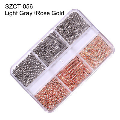 FlorVida Nail Art Rozsdamentes acél gyöngyök körmökhöz Design Mix Méretek Golden Black Ball Rhinestone AB 6 rácsos doboz akril készlet