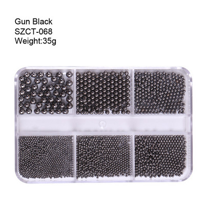 FlorVida Nail Art Rozsdamentes acél gyöngyök körmökhöz Design Mix Méretek Golden Black Ball Rhinestone AB 6 rácsos doboz akril készlet