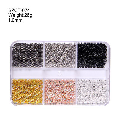 FlorVida Nail Art Rozsdamentes acél gyöngyök körmökhöz Design Mix Méretek Golden Black Ball Rhinestone AB 6 rácsos doboz akril készlet