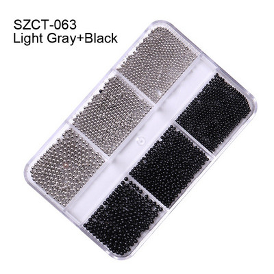 FlorVida Nail Art Rozsdamentes acél gyöngyök körmökhöz Design Mix Méretek Golden Black Ball Rhinestone AB 6 rácsos doboz akril készlet