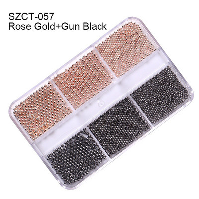 FlorVida Nail Art Rozsdamentes acél gyöngyök körmökhöz Design Mix Méretek Golden Black Ball Rhinestone AB 6 rácsos doboz akril készlet