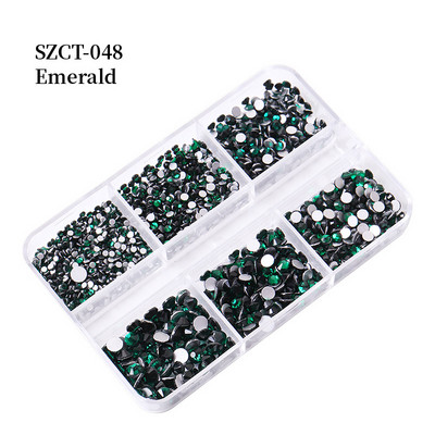FlorVida Nail Art Rozsdamentes acél gyöngyök körmökhöz Design Mix Méretek Golden Black Ball Rhinestone AB 6 rácsos doboz akril készlet