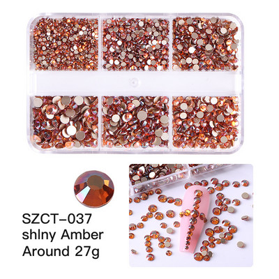 FlorVida Nail Art Rozsdamentes acél gyöngyök körmökhöz Design Mix Méretek Golden Black Ball Rhinestone AB 6 rácsos doboz akril készlet