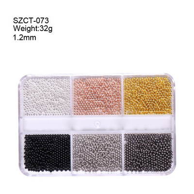 FlorVida Nail Art Rozsdamentes acél gyöngyök körmökhöz Design Mix Méretek Golden Black Ball Rhinestone AB 6 rácsos doboz akril készlet