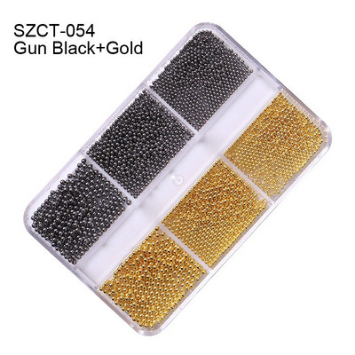 FlorVida Nail Art Rozsdamentes acél gyöngyök körmökhöz Design Mix Méretek Golden Black Ball Rhinestone AB 6 rácsos doboz akril készlet