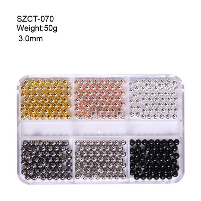 FlorVida Nail Art Rozsdamentes acél gyöngyök körmökhöz Design Mix Méretek Golden Black Ball Rhinestone AB 6 rácsos doboz akril készlet