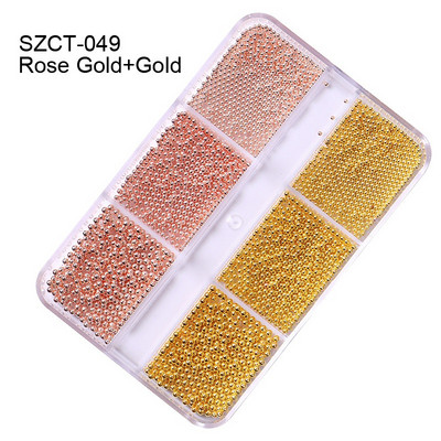 FlorVida Nail Art Rozsdamentes acél gyöngyök körmökhöz Design Mix Méretek Golden Black Ball Rhinestone AB 6 rácsos doboz akril készlet