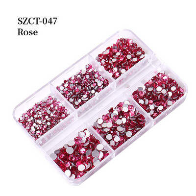 FlorVida Nail Art Rozsdamentes acél gyöngyök körmökhöz Design Mix Méretek Golden Black Ball Rhinestone AB 6 rácsos doboz akril készlet