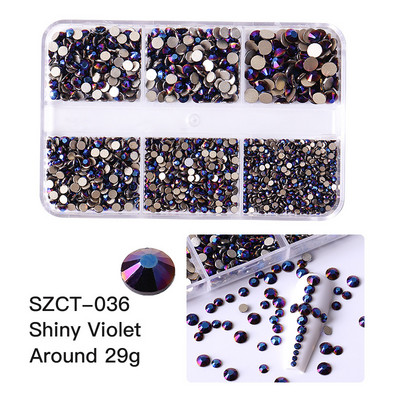 FlorVida Nail Art Rozsdamentes acél gyöngyök körmökhöz Design Mix Méretek Golden Black Ball Rhinestone AB 6 rácsos doboz akril készlet