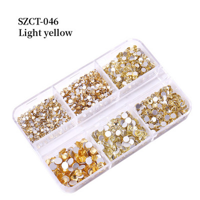FlorVida Nail Art Rozsdamentes acél gyöngyök körmökhöz Design Mix Méretek Golden Black Ball Rhinestone AB 6 rácsos doboz akril készlet