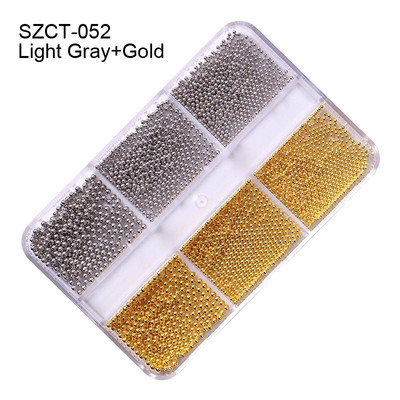 FlorVida Nail Art Rozsdamentes acél gyöngyök körmökhöz Design Mix Méretek Golden Black Ball Rhinestone AB 6 rácsos doboz akril készlet
