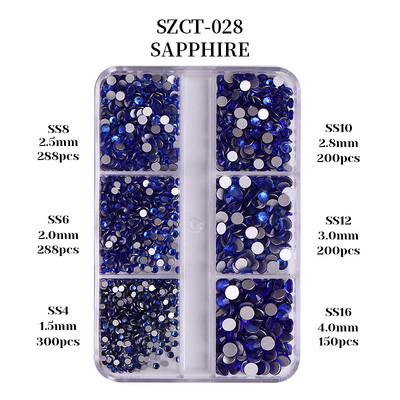 FlorVida Nail Art Rozsdamentes acél gyöngyök körmökhöz Design Mix Méretek Golden Black Ball Rhinestone AB 6 rácsos doboz akril készlet