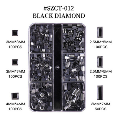 FlorVida Nail Art Rozsdamentes acél gyöngyök körmökhöz Design Mix Méretek Golden Black Ball Rhinestone AB 6 rácsos doboz akril készlet