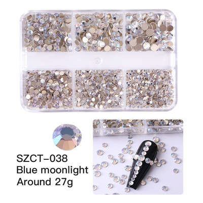 FlorVida Nail Art Rozsdamentes acél gyöngyök körmökhöz Design Mix Méretek Golden Black Ball Rhinestone AB 6 rácsos doboz akril készlet