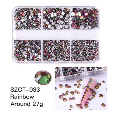 FlorVida Nail Art Rozsdamentes acél gyöngyök körmökhöz Design Mix Méretek Golden Black Ball Rhinestone AB 6 rácsos doboz akril készlet