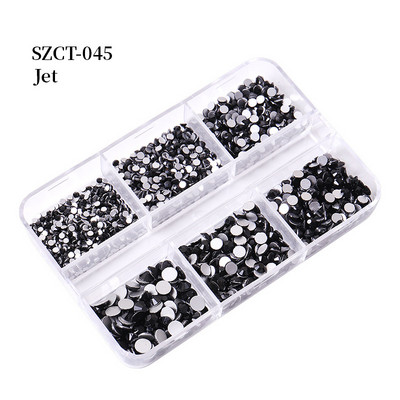FlorVida Nail Art Rozsdamentes acél gyöngyök körmökhöz Design Mix Méretek Golden Black Ball Rhinestone AB 6 rácsos doboz akril készlet