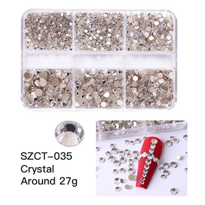 FlorVida Nail Art Rozsdamentes acél gyöngyök körmökhöz Design Mix Méretek Golden Black Ball Rhinestone AB 6 rácsos doboz akril készlet