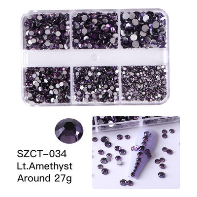 FlorVida Nail Art Rozsdamentes acél gyöngyök körmökhöz Design Mix Méretek Golden Black Ball Rhinestone AB 6 rácsos doboz akril készlet