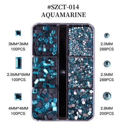 FlorVida Nail Art Rozsdamentes acél gyöngyök körmökhöz Design Mix Méretek Golden Black Ball Rhinestone AB 6 rácsos doboz akril készlet