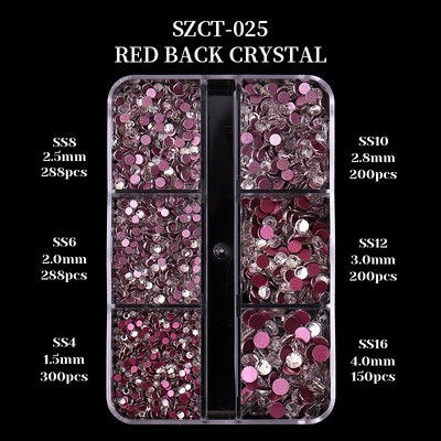 FlorVida Nail Art Rozsdamentes acél gyöngyök körmökhöz Design Mix Méretek Golden Black Ball Rhinestone AB 6 rácsos doboz akril készlet