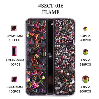 FlorVida Nail Art Rozsdamentes acél gyöngyök körmökhöz Design Mix Méretek Golden Black Ball Rhinestone AB 6 rácsos doboz akril készlet