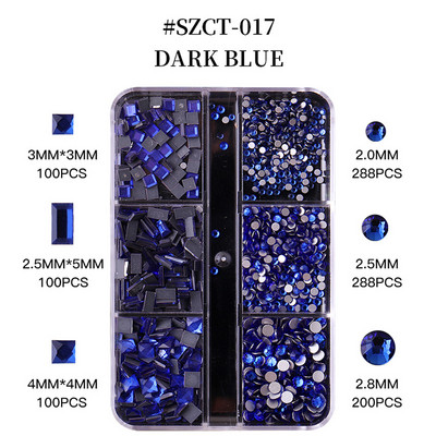 FlorVida Nail Art Rozsdamentes acél gyöngyök körmökhöz Design Mix Méretek Golden Black Ball Rhinestone AB 6 rácsos doboz akril készlet