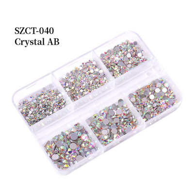 FlorVida Nail Art Rozsdamentes acél gyöngyök körmökhöz Design Mix Méretek Golden Black Ball Rhinestone AB 6 rácsos doboz akril készlet
