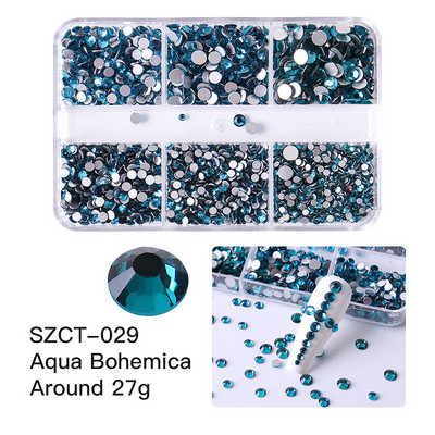 FlorVida Nail Art Rozsdamentes acél gyöngyök körmökhöz Design Mix Méretek Golden Black Ball Rhinestone AB 6 rácsos doboz akril készlet