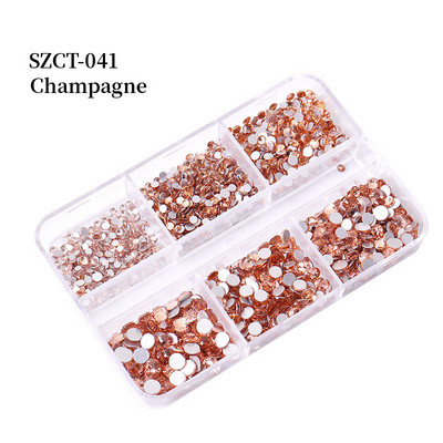 FlorVida Nail Art Rozsdamentes acél gyöngyök körmökhöz Design Mix Méretek Golden Black Ball Rhinestone AB 6 rácsos doboz akril készlet
