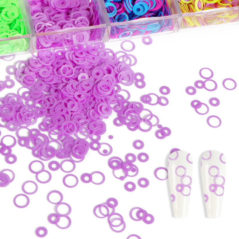 DIY Neon Hollow Out Kör körömdíszítő flitterek 12 rács Fluoreszcens körömdíszítés Csillogó Pehely 3D Nail Art Kiegészítők Manikűr dekoráció