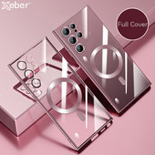 Põrutuskindel Magsafe'i magnetilise juhtmevaba laadimisümbrise jaoks Samsung S23 S22 Ultra S21 Plus läbipaistva läätseklaasi kate jaoks