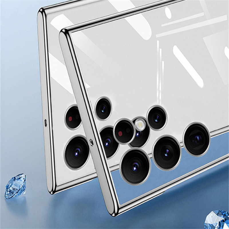 Põrutuskindel Magsafe'i magnetilise juhtmevaba laadimisümbrise jaoks Samsung S23 S22 Ultra S21 Plus läbipaistva läätseklaasi kate jaoks