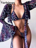 Kötözővel nyomtatott bikini női fürdőruha Női fürdőruha Háromrészes bikini szett fedővel fürdőruha Swim Lady V2717