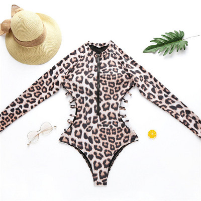 Σέξι φερμουάρ Snake Skin Leopard Rash Guard One Piece Μαγιό Γυναικεία μαγιό Γυναικείο Surf Sport Swim Bather Bather V2108S