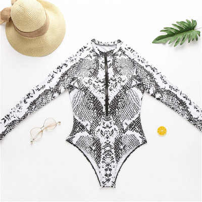 Σέξι φερμουάρ Snake Skin Leopard Rash Guard One Piece Μαγιό Γυναικεία μαγιό Γυναικείο Surf Sport Swim Bather Bather V2108S