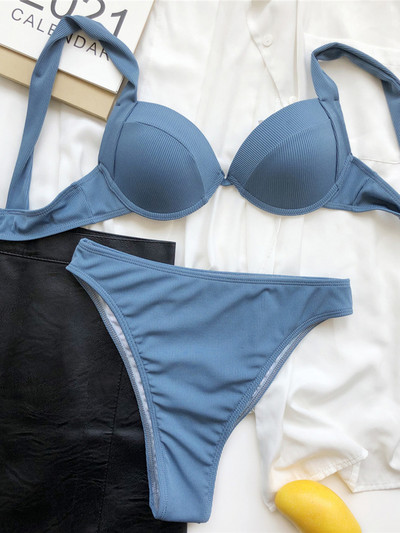 Magas derekú bikini Push Up fürdőruha Női fürdőruha Női Kétrészes bikini szett melltartó kupával fürdőruha Swim Lady V2869
