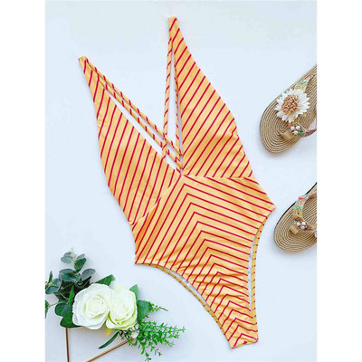 2022 Sexy V λαιμόκοψη με ριγέ κορδόνια Γυναικεία μαγιό One Piece Γυναικείο μαγιό Monokini Bather Swim Lady V2782