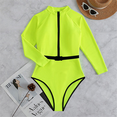 Új szexi cipzáras, teljes ujjú női fürdőruha egyrészes női fürdőruha Rash Guard hosszú ujjú fürdőruha Swim Lady V3192