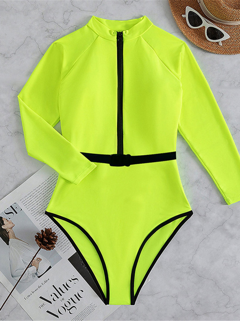 Új szexi cipzáras, teljes ujjú női fürdőruha egyrészes női fürdőruha Rash Guard hosszú ujjú fürdőruha Swim Lady V3192