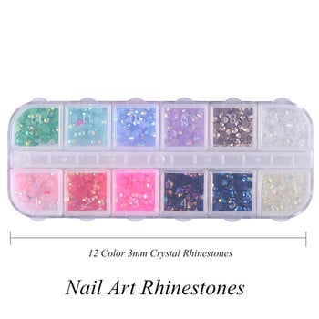 12 цвята/кутия 3 мм кристални цветни желе кристали 3D дизайн на ноктите блясък скъпоценни камъни камъни маникюр Направи си сам мъниста с плоски гръб CH128/TZS