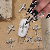 10db 3D Kereszt alakú körömbűvek Punk Deco Metal Charms Kristály Strasszkő akril zselé köröm manikűr dekorációs eszköz
