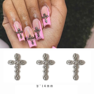 10db 3D Kereszt alakú körömbűvek Punk Deco Metal Charms Kristály Strasszkő akril zselé köröm manikűr dekorációs eszköz