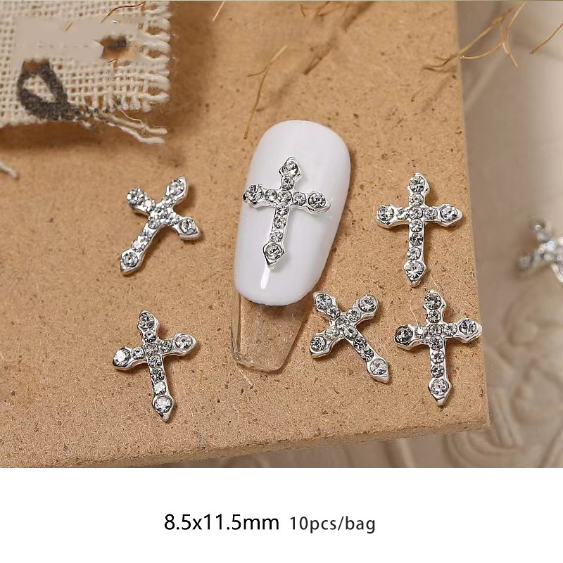 10db 3D Kereszt alakú körömbűvek Punk Deco Metal Charms Kristály Strasszkő akril zselé köröm manikűr dekorációs eszköz