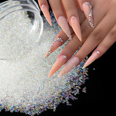Stikla krelles Kristāla sīki Rhinestones manikīram Stikla bumbiņas Mikro krelles nagu rotājumiem DIY Charms nagu mākslas aksesuāri
