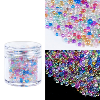 Stikla krelles Kristāla sīki Rhinestones manikīram Stikla bumbiņas Mikro krelles nagu rotājumiem DIY Charms nagu mākslas aksesuāri
