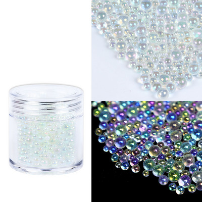 Stikla krelles Kristāla sīki Rhinestones manikīram Stikla bumbiņas Mikro krelles nagu rotājumiem DIY Charms nagu mākslas aksesuāri