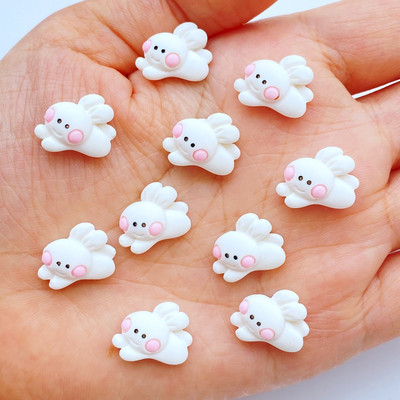 20db strasszos körömdíszítés Kawaii rajzfilm fehér nyúl manikűr kiegészítők gyanta 3D varázsa körmökhöz DIY