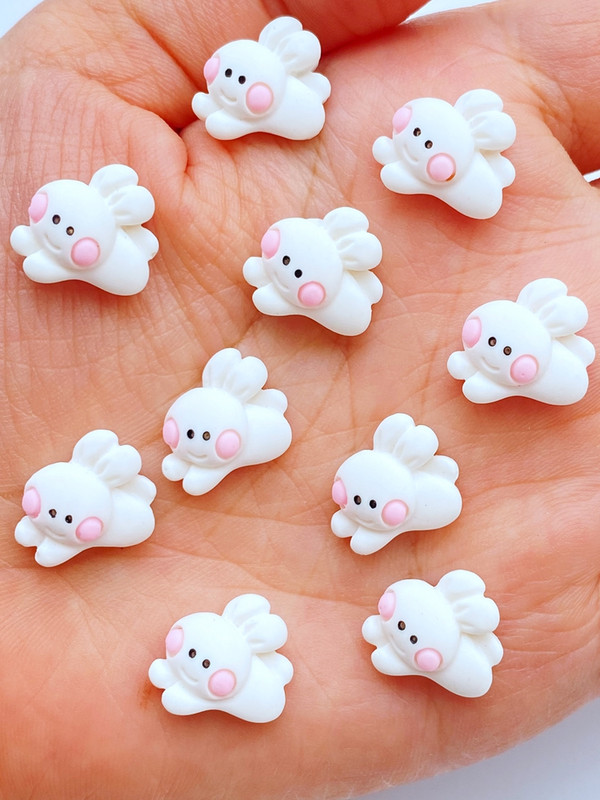 20db strasszos körömdíszítés Kawaii rajzfilm fehér nyúl manikűr kiegészítők gyanta 3D varázsa körmökhöz DIY